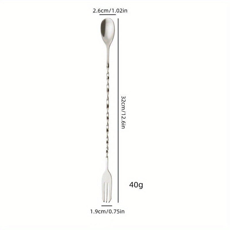 1pc Cuchara de Acero Inoxidable de Doble Cabeza y Mango Largo para Mezclar, Palo para Cócteles