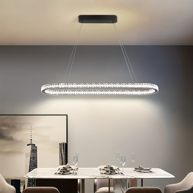 Linterna Colgante para Comedor, Luz de Mesa con LED, Lámpara Suspendida para Sala de Estar y Cocina, Diseño Ovalado Moderno, Araña para Oficina o Café