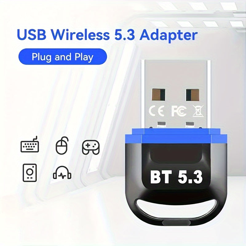 Adaptador de red USB BT5.3, receptor de ultra larga distancia con llave USB, distancia máxima de 20 m/787 pies (distancia abierta), adecuado para ordenadores/auriculares/teclados/ratones/altavoces y otros dispositivos, solo compatible con Windows 11/10/8