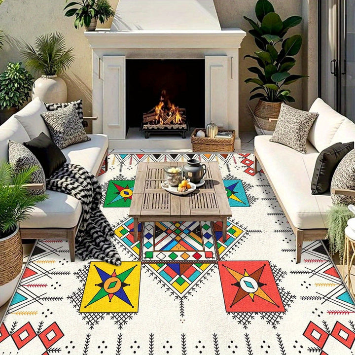 Alfombra de Terciopelo/852gsm Poliéster Estilo Francés Floral para Camping y Exteriores - Bajo Pelo, Suave, Antideslizante y Lavable a Máquina, Ideal para Interior y Exterior, Diseño Moderno Grande con Base Antideslizante en Crema