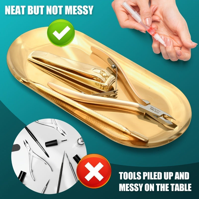 1 bandeja ovalada de acero inoxidable para herramientas de tatuaje y arte de uñas - Sin fragancia, no necesita energía, ideal para la organización de la mesa de trabajo en casa, almacenamiento de herramientas de belleza | Acabado metálico elegante | Cons