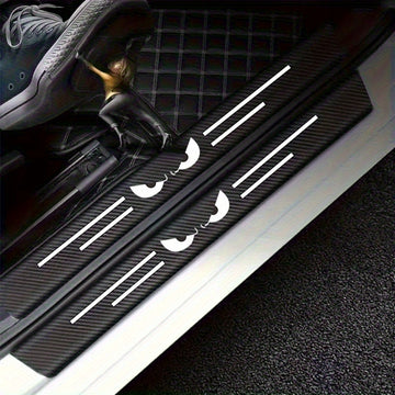 9 piezas de protector para umbral de auto con diseño de ojo de diablo, resistente a rayones y antideslizante, instalación con adhesivo, apto para todos los autos - negro con franjas blancas, protección para umbral de auto | decoración de auto elegante |