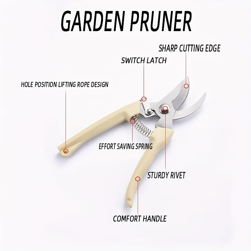 Paquete de 1 Tijeras de Poda Profesionales con Cuchillas de Acero Inoxidable y Mangos Ergonómicos - Cortaúñas Manuales para Bonsái, Huerto, Jardinería Exterior (Amarillo), Tijeras de Podar para Jardín, Herramienta para Bonsái, Diseño Clásico de Hoja, Cor