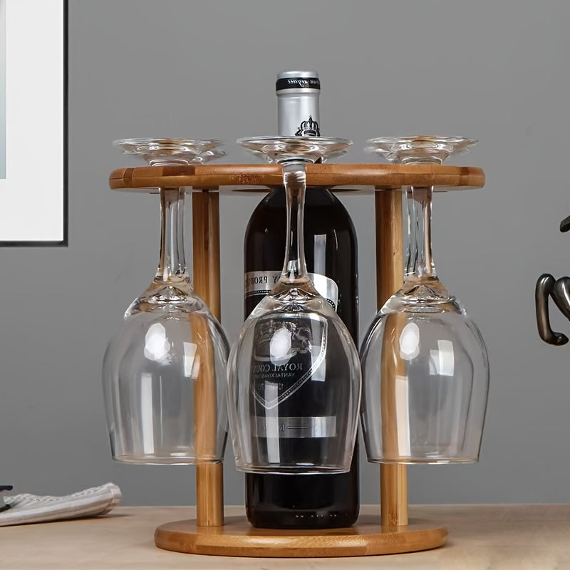 Soporte elegante de vino de madera con copas colgantes y botella - Decoración de hogar estilosa para vino tinto, perfecto para mesas de comedor, decoración de vino