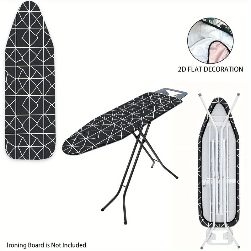 1 pieza, funda de tabla plana de hierro liso 2D geométrica negra y blanca con borde elástico ajustable y correas de fijación - Se adapta a la mayoría de las tablas estándar, no eléctrica, contenido de hierro, accesorios de tabla