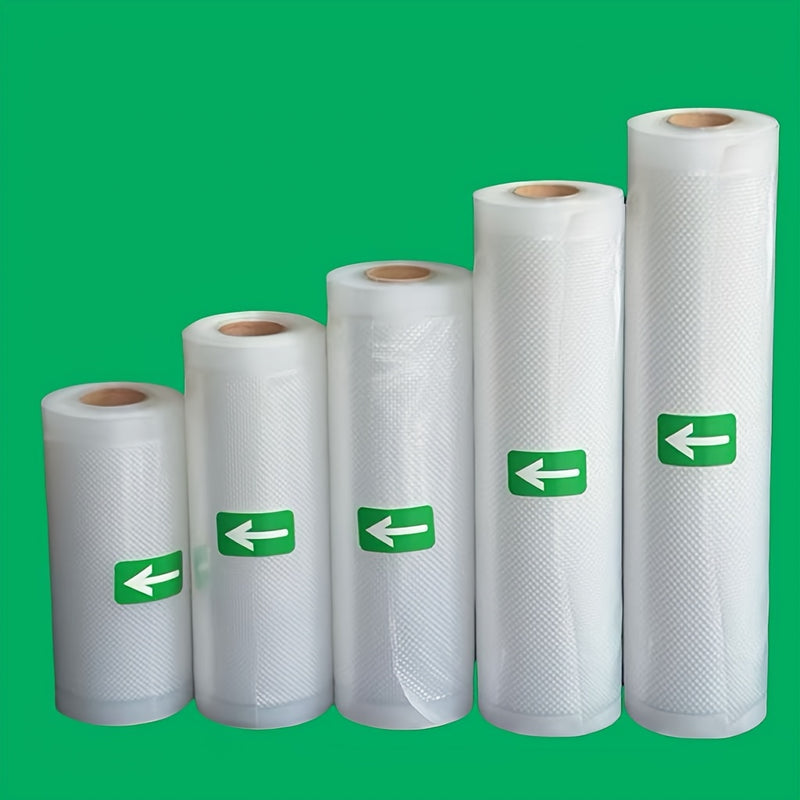 5 rollos de bolsas de sellador de vacío portátil con textura, malla de un solo lado, desechables, para carne, frutas, granos, verduras, organizadores de cocina y almacenamiento, accesorios de cocina.