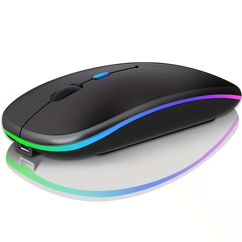 Ratón inalámbrico dual modo portátil con LED, ratón inalámbrico 2.4G/5.0 para computadora, oficina y entretenimiento, batería recargable integrada, larga duración, botones silenciosos, ambidiestro, bajo retardo, compatible con computadoras, laptops y tab