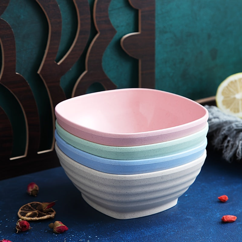 4 piezas, Cuenco de Cereales de Plástico Cuadrado, Cuenco para Snacks, Cuenco Reutilizable de Cocina, Apto para Microondas y Lavavajillas, Puede ser utilizado para Sopa, Cereales, Ramen, Caravana, Camping, Residencia Universitaria