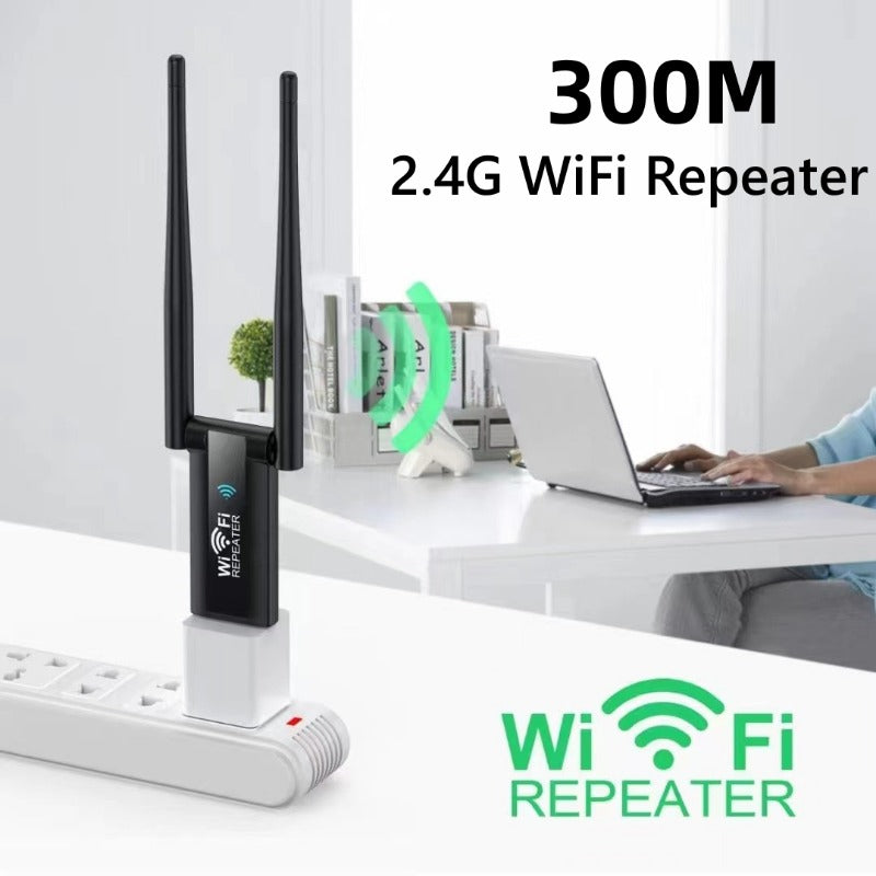 Amplificador de Rango Wi-Fi OURLIFE con Doble Antena Externa de 300Mbps, Alimentado por USB con Seguridad WPA/WPA2, Configuración con Un Solo Botón para Ampliar la Cobertura y el Señal en Casa y Oficina