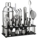 20 piezas Juego de Mixología de Acero Inoxidable con Shaker, Colador, Muddler, Jigger, Cuchara, Filtro de Hielo, Abrebotellas, Salidas de Vino y Soporte de Herramientas de Acrylic - Kit de Barman Completo