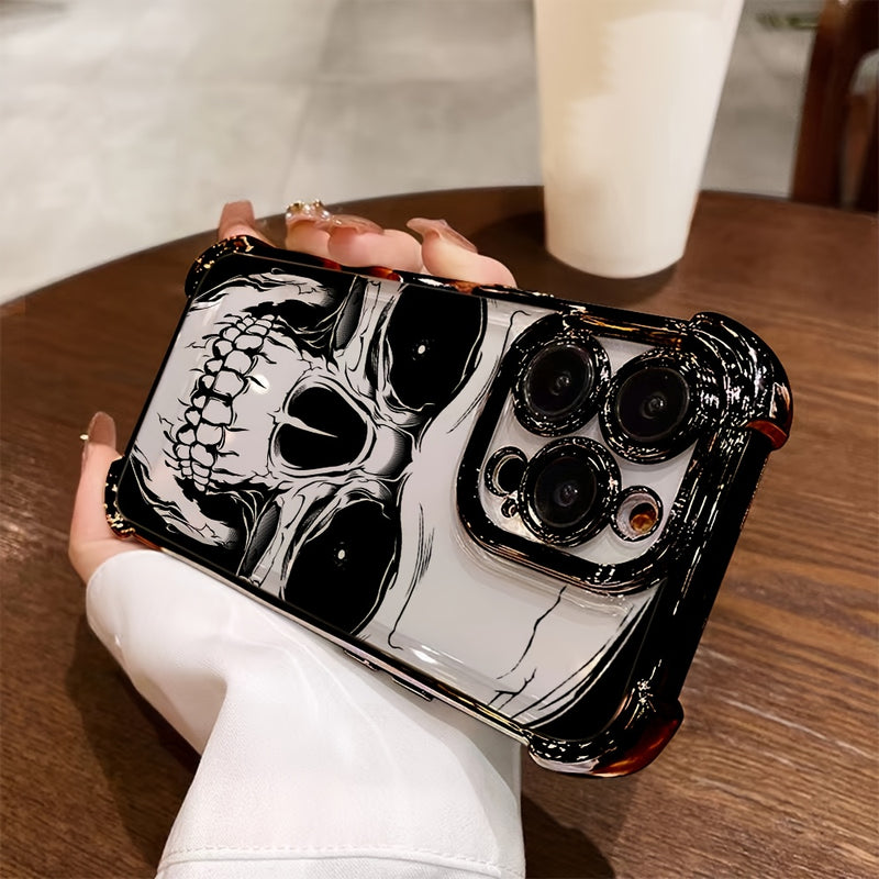 Un aterrador estuche de teléfono con calavera negra adecuado para modelos de for iphone 16, 15, 14, 13, 12, 11 Pro Max, X, XR, XS Max, 8 y 32 Plus, con un respaldo transparente suave para proteger contra caídas