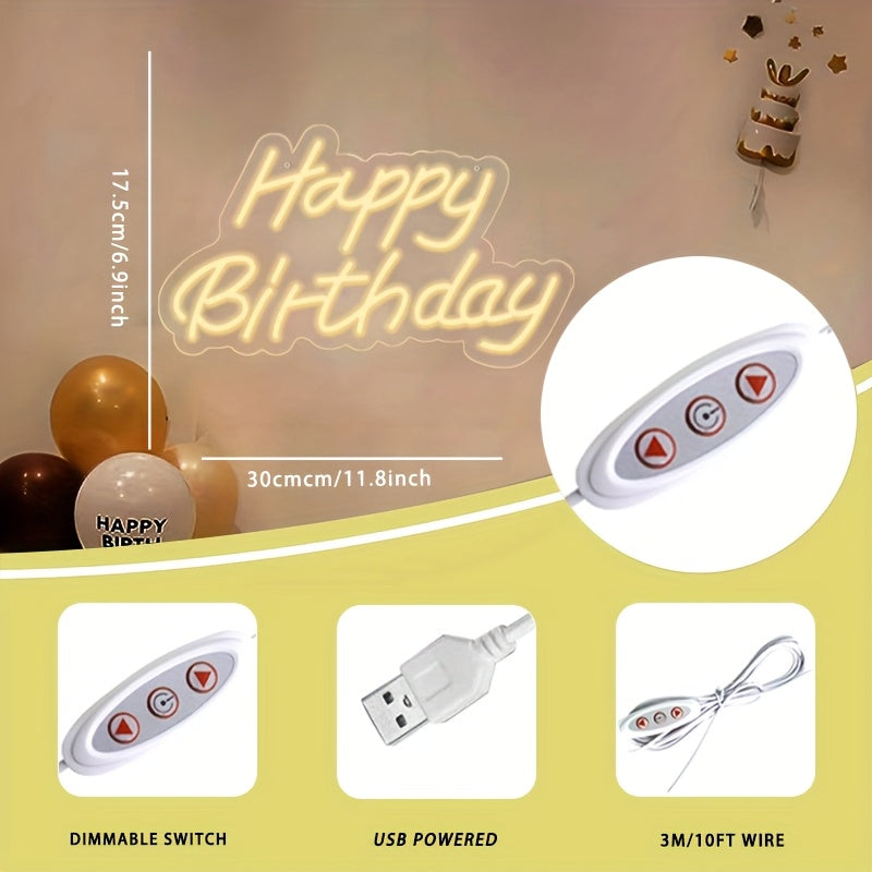 Letrero LED neón cálido de feliz cumpleaños, luz decorativa para pared, ideal para bares, clubes, KTV, hogar, sala de estar, decoración de bodas, fiestas y regalos