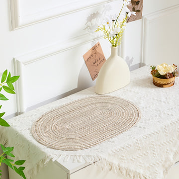 4/6pcs Placemats de hilo oval, manteles de mesa lavables, poliéster 100.00, decoración de comedor tejida a mano, almohadillas de mesa de 100% poliéster