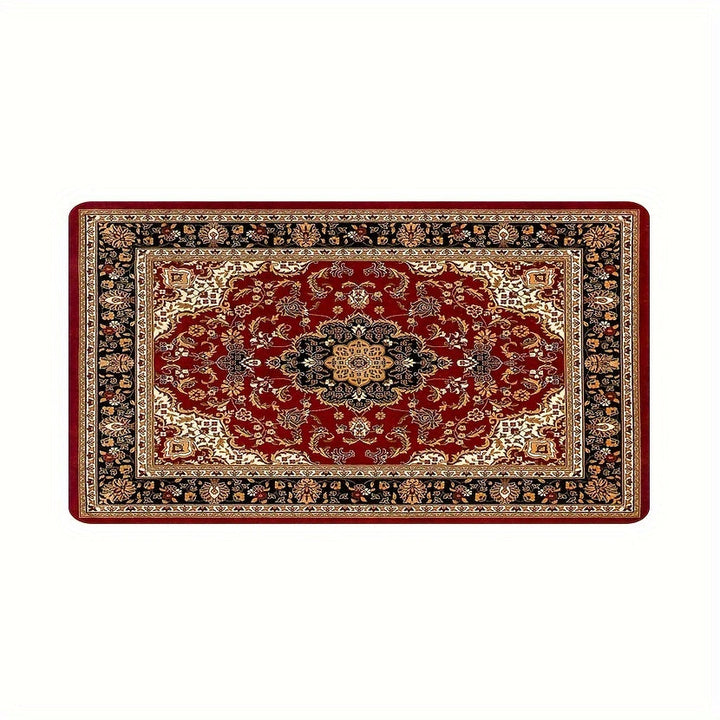 1 Pieza, Alfombra De Suelo Antideslizante De Franela Suave Con Patrón Vintage Rojo Para Cocina Y Baño