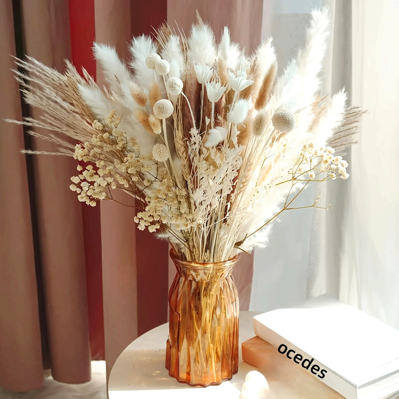 109 pzas Ramo de Flores Artificiales Bohemias - Pasto de Pampas, Trigo, Globo Dorado, Combinación de Hierbas de San Valentín - Hermosa Decoración de Habitación, Decoración del Hogar, Decoración de Mesa, Boda, Fiesta, Centro de Mesa para Eventos