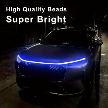Luz LED para capó de coche, tira de acento de neón de 60 pulgadas, barra de luces de escáner de inicio multicolor, luces de neón de alto brillo de 12 V, con cableado rígido, para varios modelos, sin batería