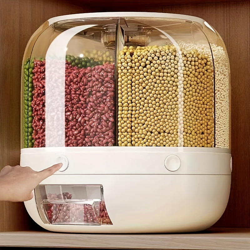 1 Unidad Contenedor Giratorio Hermético con Ventana Transparente y Asa Ergonómica para Almacenar Granos – Organizador de Cocina Ahorrador de Espacio para Arroz, Frijoles, Harina – Plástico Duradero, Solo Lavado a Mano