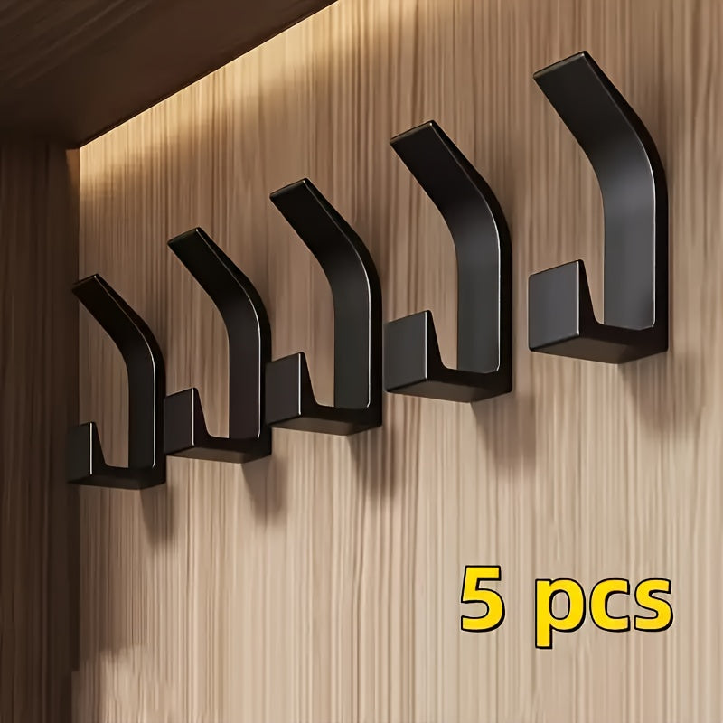 Juego de 5 ganchos adhesivos para pared, sin taladro, fáciles de instalar - Ganchos para toallas y abrigos, ahorradores de espacio, estilo moderno, plástico, para baño, dormitorio y organización del hogar