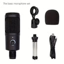 Micrófono de condensador USB con cable para computadoras y teléfonos, adecuado para karaoke, grabación, audiolibros y transmisión en vivo.