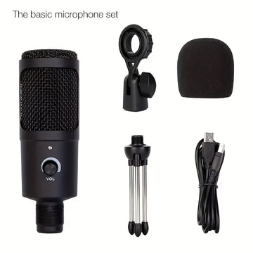 Micrófono de condensador USB con cable para computadoras y teléfonos, adecuado para karaoke, grabación, audiolibros y transmisión en vivo.