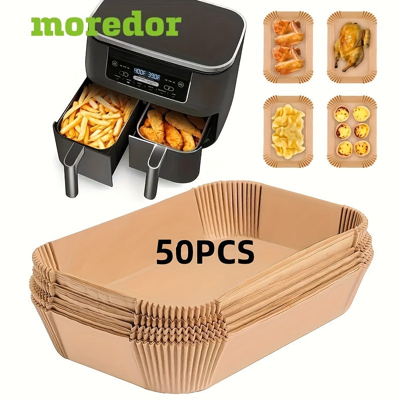 50/100/150/200pcs Papel de Hornear Premium para Freidora de Aire - Antiadherente, Impermeable al Aceite y Agua, Rectangular, Fácil de Limpiar, Accesorios Esenciales de Cocina, Suministros para Hornear, Eid Al Adha y Acción de Gracias