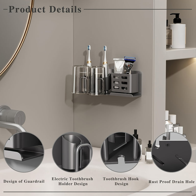 Soporte de cepillo de dientes de aluminio montable en la pared, soporte de cepillo de dientes y pasta de dientes, soporte de afeitar para ducha, sin taza, uso sin electricidad, para baños, niños