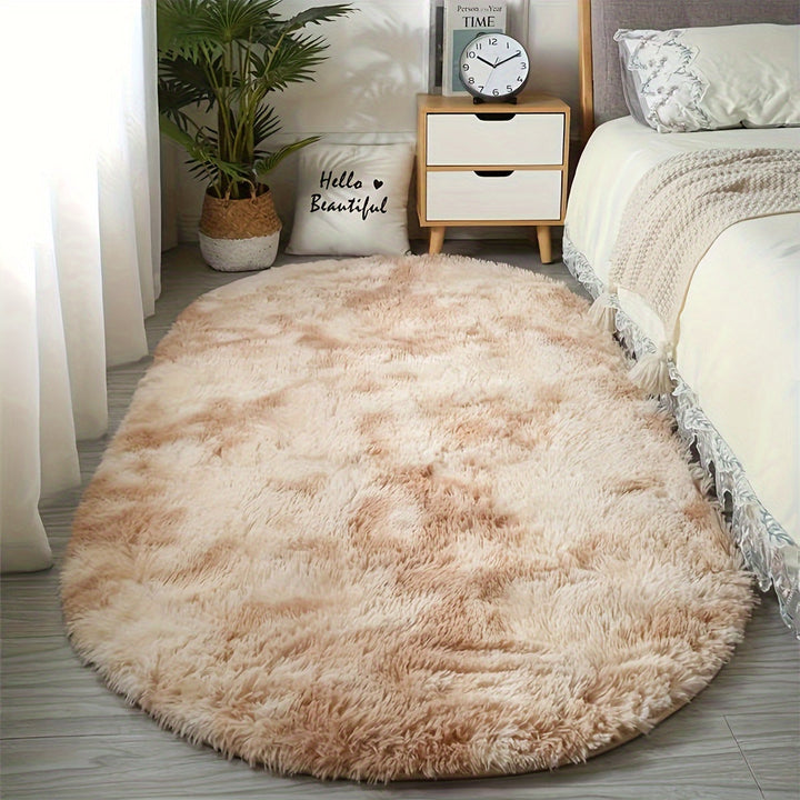 Alfombra ovalada de felpa suave para sala o habitación - Lujosa, liviana, antideslizante, lavable a máquina, decoración para el hogar en negro, blanco, rosa, morado, café, beige y gris - Ideal para espacios acogedores, decoración hogareña | Alfombra de f