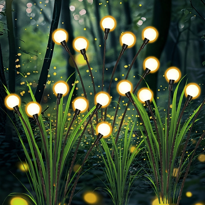 Luz de césped de luciérnaga solar de 6 cabezas - Decoración de jardín al aire libre con energía solar, luces brillantes amarillas, perfectas para regalos de Navidad, Halloween, Acción de Gracias y Pascua, decoraciones al aire libre con energía solar
