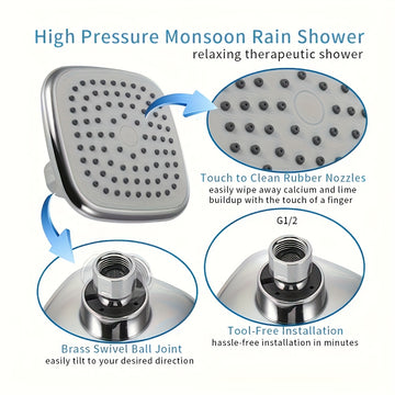 Rociador de Alta Presión - Cabezal de Ducha Resistente con Fuerte Flujo de Agua, Instalación Rápida y Fácil, Ideal para Baños Modernos - Perfecto para Familias y Parejas, Acabado Metálico Elegante, Cuerpo de Plástico Duradero
