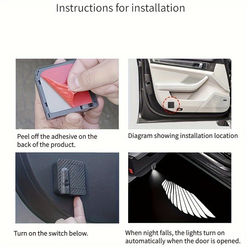 2 piezas/set luz de proyección LED para puerta, Alas de Ángel, luz decorativa de ambiente - Luz de bienvenida, señal luminosa, saludo de paso, sin batería