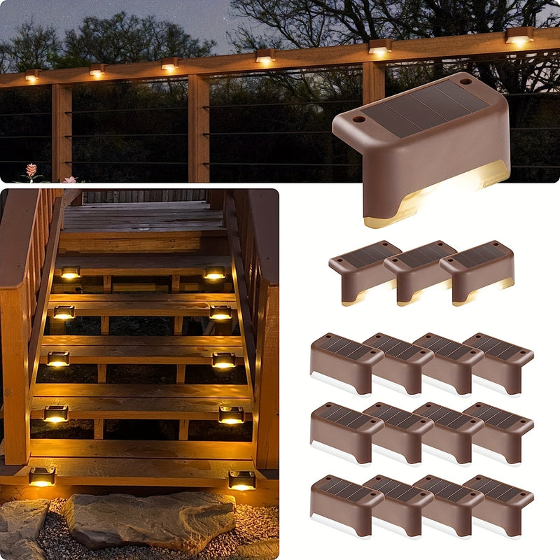 16 luces solares para escalones, iluminación exterior para jardín con control de luz, luces solares para barandales, escalones de porche, decoración para caminos de bodas