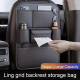 Bolsa de almacenamiento de respaldo de asiento de automóvil Ling Grid 4021, Negro, Sin necesidad de energía, Organizador de vehículo con caja de pañuelos, estante de almacenamiento de respaldo de silla para almacenamiento y organización de garaje y hogar