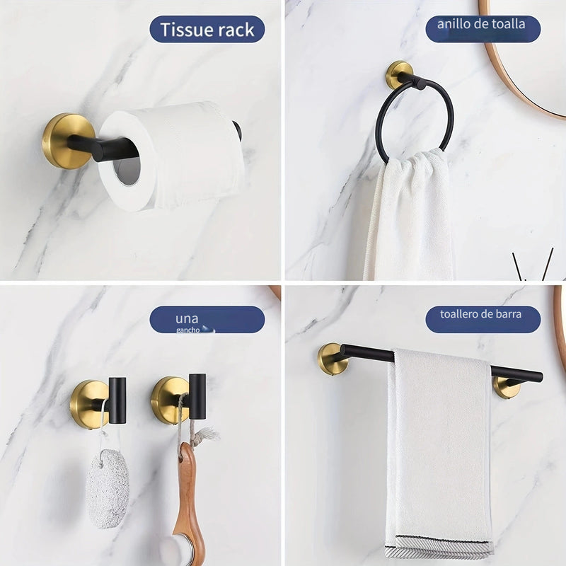 5/7 Piezas De Hardware De Baño, Barra De Toalla Montada En La Pared De Acero Inoxidable, Anillo De Toalla, Soporte De Papel Higiénico Y Ganchos Para Toallas, Accesorios De Baño