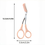 Tijeras de acero inoxidable rosa para recortar cejas con peine incorporado - Herramienta de precisión para cejas perfectas, no recargable, operación manual, ideal para uso en el salón