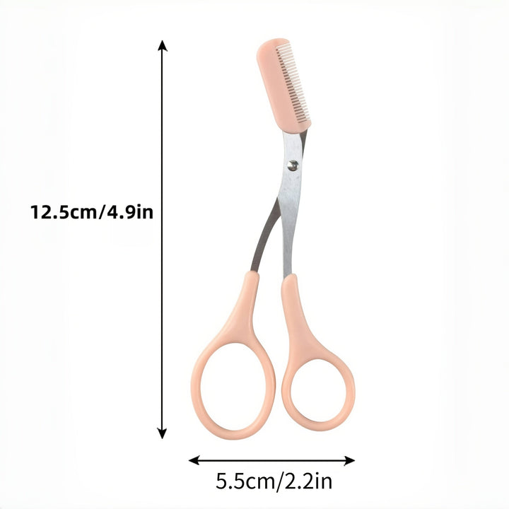 Tijeras de acero inoxidable rosa para recortar cejas con peine incorporado - Herramienta de precisión para cejas perfectas, no recargable, operación manual, ideal para uso en el salón