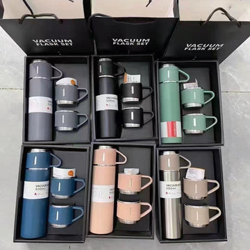 Juego de 4 termos de acero inoxidable con 3 tapas, multiusos, sin necesidad de electricidad, ideal para bebidas frías y calientes, incluye caja de regalo