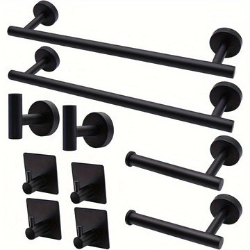 Juego de accesorios para baño moderno 2024, incluye barra para toallas de 15.8 pulgadas, montaje en pared con taladro, material duradero, acero inoxidable SUS304, juego de 10 piezas (plateado/negro)