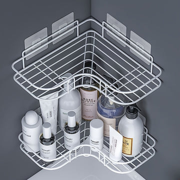 1pc Estante de Esquina Metálico Blanco Ahorrador de Espacio - Sin Taladro, Organizador de Pared para Baño y Cocina para Champú, Productos de Cuidado de la Piel y Más, Ideal para Uso Doméstico y Hotelero, Organizadores y Almacenamiento de Baño