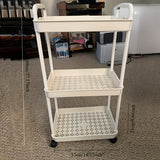Carrito de Almacenamiento Rodante de Plástico Blanco de 3 Niveles con Asa - Organizador Multiusos para Cocina, Baño y Dormitorio - Estantes de Malla Duraderos para Acceso Fácil, Carro Utilitario Móvil | Almacenamiento Moderno | Almacenamiento Ventilado