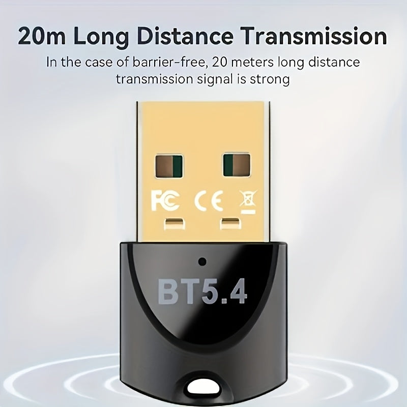 Adaptador inalámbrico USB BT5.4, receptor inalámbrico USB, compatible con computadoras/auriculares/teclados/mouse habladores, Windows11/10/8.1, enchufa y juega, compatible retro automático con dispositivos 5.3/5.1/5.0/4.2/4.1/4.0, haz que tu computadora