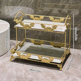 Estantería Organizadora de Baño Metálica de 3 Niveles para Cosméticos, Perfumes y Cuidado de la Piel - Estante de Almacenamiento Multicapa de Hierro Negro con Borde Floral Dorado Decorativo, Ideal para Tocador o Habitación Universitaria