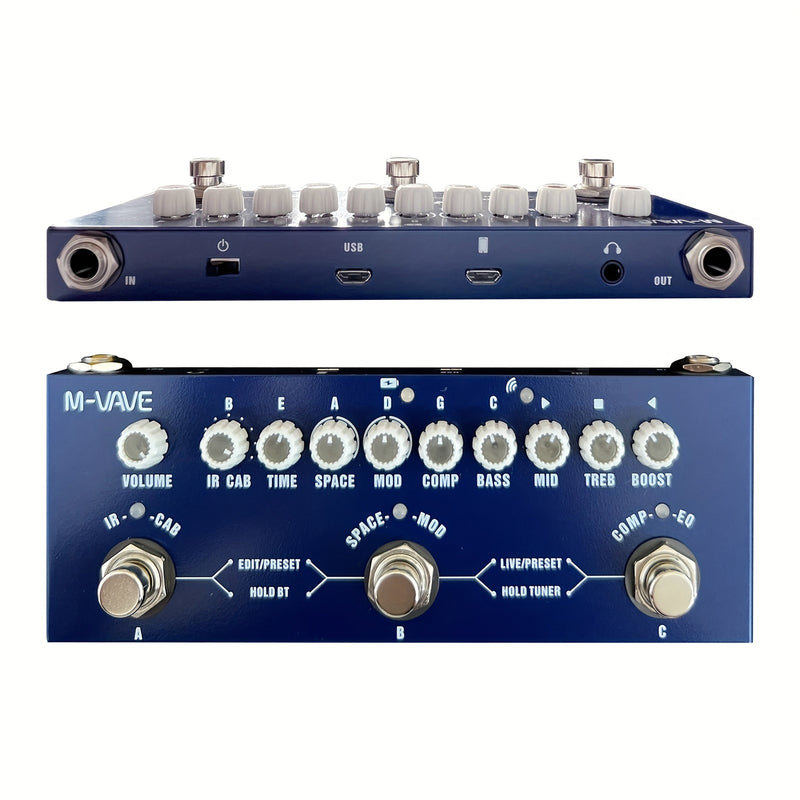 Pedal de Efectos de Bajo Portátil M-VAVE CUBE para Jóvenes con Interfaz de Audio Inalámbrica - Batería de Polímero de Litio Recargable, Compatible con USB, para Grabación de Teléfono y Reproducción de Música, Azul