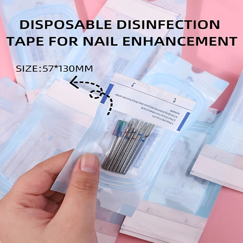 100 bolsas desechables para herramientas de uñas, bolsas de limpieza para herramientas dentales, bolsas de almacenamiento en papel PE con indicadores autoadhesivos y funcionales para desinfección