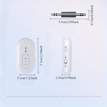 Adaptador de transmisión de audio inalámbrico 5.4 con enchufe auxiliar de 3,5 mm, carga USB, batería de polímero de litio para viajes, gimnasio, tableta, TV - Blanco, portátil, recargable