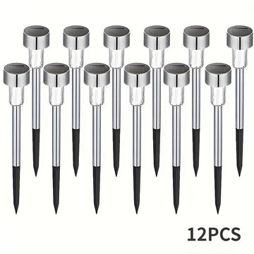 Juego de 12 Luces Solares Tubulares de Acero Inoxidable para Exteriores, Iluminación Paisajística y Jardín con Varilla de Acero Inoxidable, Lámpara para Césped IP44