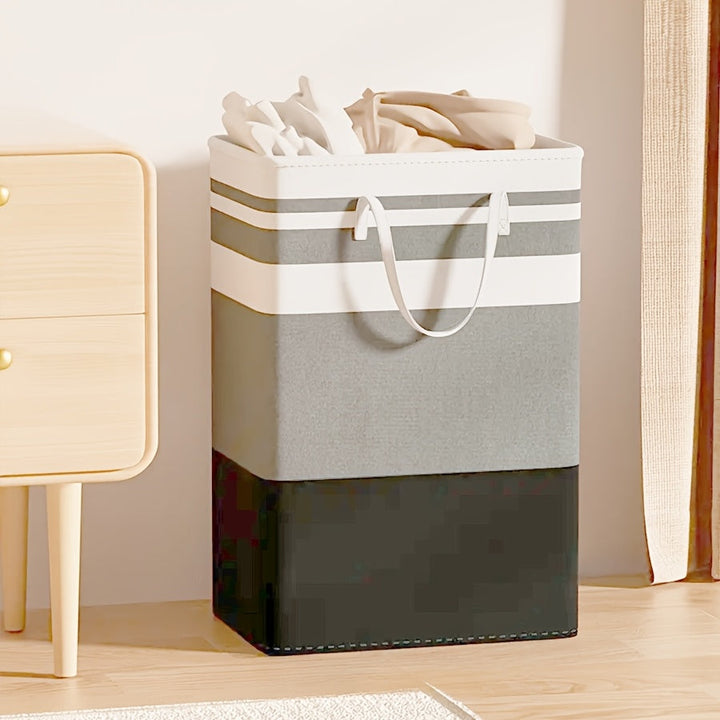 Canasta Grande Plegable para Ropa de 1 Pieza - Independiente, Poliéster Duradero, Elegante Patrón Geométrico en Blanco y Gris - Perfecta para Ropa, Juguetes y Almacenamiento en el Dormitorio - Ideal para Residencias Estudiantiles y Familias, Edad 14+