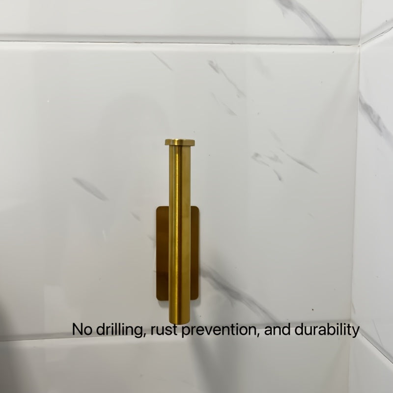 Soporte para Papel Higiénico de Acero Inoxidable Cepillado Dorado de Fácil Instalación - Autoadhesivo, Montaje en Pared Sin Taladro para Pañuelos de Baño
