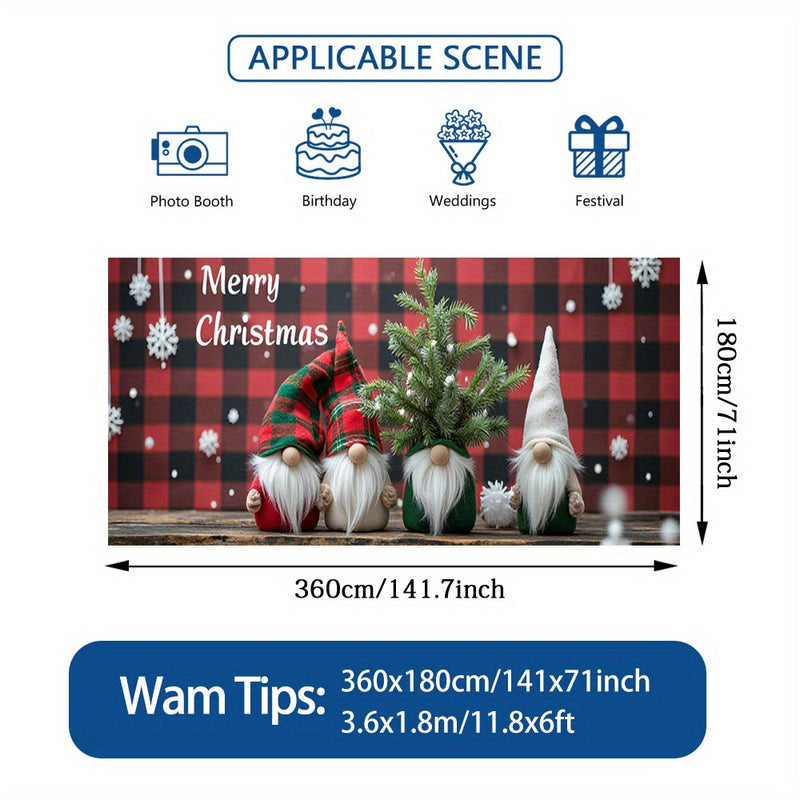 2D Banner de Puerta, 1 Pieza, Banner de Puerta de Navidad Festiva con Gnomos y Árboles - Poliéster, Cuadros Rojos y Negros con Copos de Nieve, Perfecto para Decoración de Vacaciones, Bodas y Celebraciones al Aire Libre, Decoraciones de Navidad con Gnomos