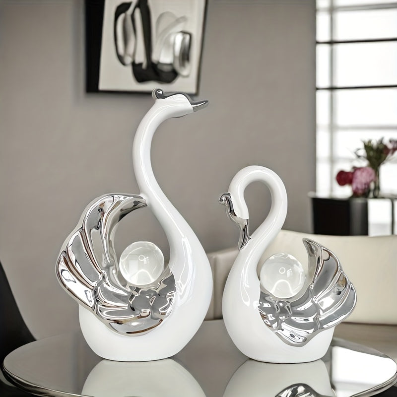 Adorno de cristal de lujo con cisne y bola de cristal, decoración creativa para sala, entrada o gabinete de TV