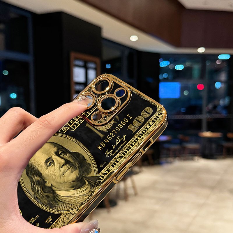 ¡Alta calidad! Funda para iPhone de lujo, chapada en oro, con elementos clásicos y diseños creativos: impresión HD, resistente al desgaste y antideslizante, con cubierta protectora de PC para la cámara, compatible con varios modelos de iPhone, incluidos